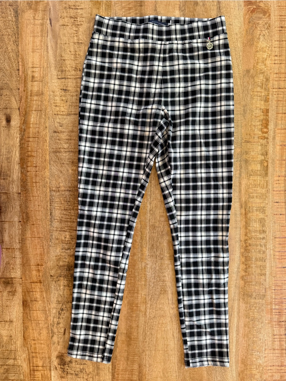 Tommy Hilfiger Black & White Plaid Skinny Pants Size 6 Stretch Ankle Tartan